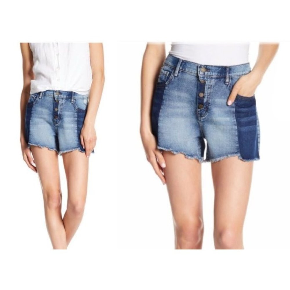 William Rast Patchwork Highrise Denim Shorts Size… - image 1